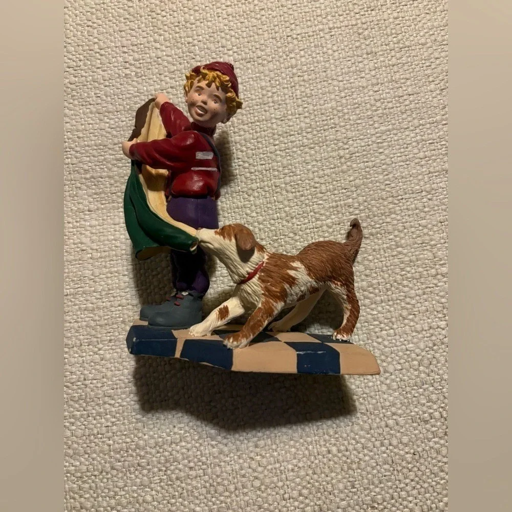 Vintage 1990s Department 56 Nicholas Boy Dog Christmas Village Figurine